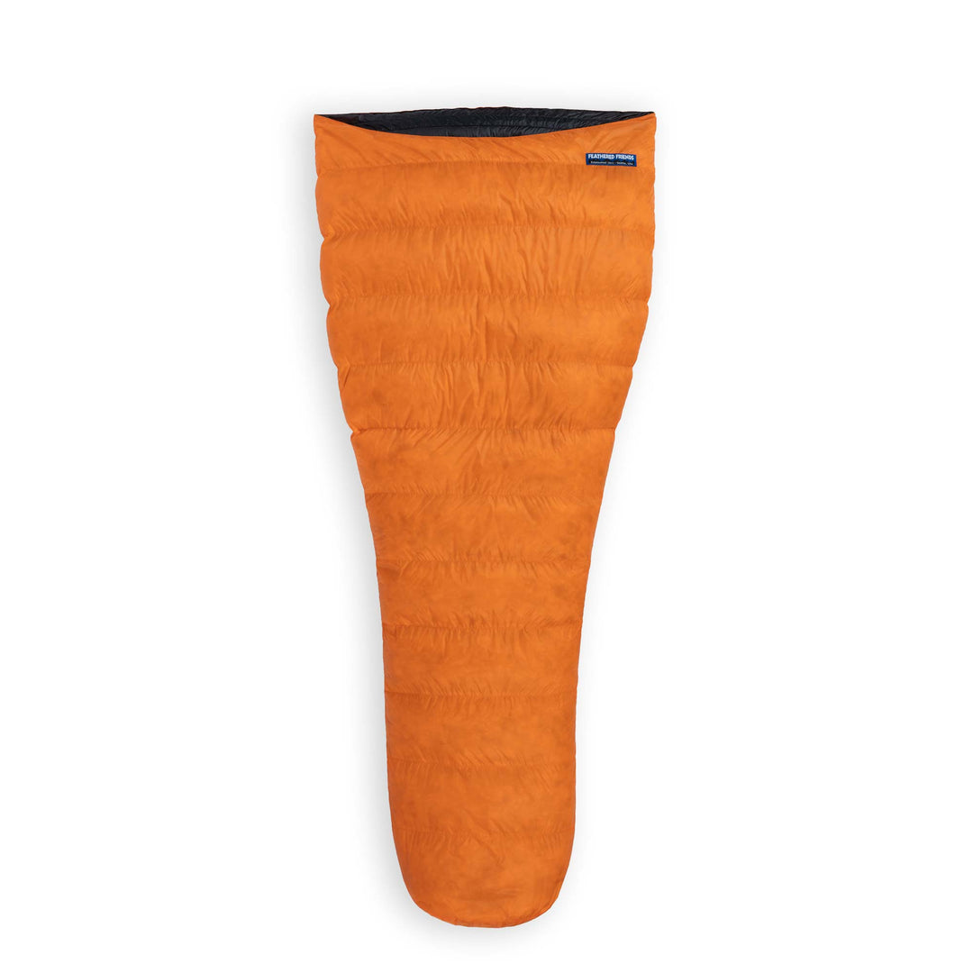 Feathered Friends Vireo Ultralight Minimalist Down Sleeping Bag with Flame Orange Pertex Quantum Pro fabric